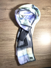 ANNE KLEIN Silk Chiffon Scarf   Blue Pastel Abstract Pattern   10" x 50"