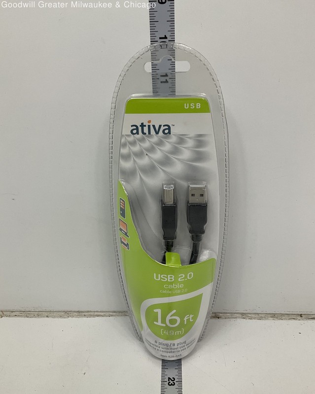 Ativa Black USB 2.0 Cable A Plug To B Plug Model 828-645 16ft 480Mbps
