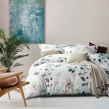 Floral Duvet Cover Set - 100 Long-Staple Cotton Green Leaves Pattern Printed
