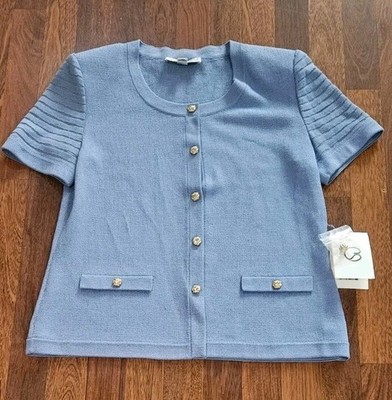 Designer NWT St. John By Marie Gray Short Sleeve Knit Cardigan Twilight Sz 10