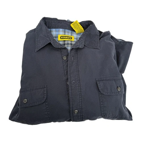 Stanley Shirt Jacket Men's XL Charcoal Cotton Blue Plaid Fleece Lined Shacket - product listing photo
