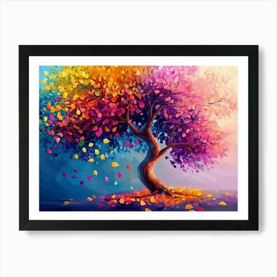Bunter Baum 12 Kunstdruck gerahmt Wandbild Poster Leinwanddruck Bild