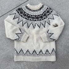 Vintage 70s 80s Icelandic Handmade 100 Wool Knit Fair Isle Sweater VERY RARE M