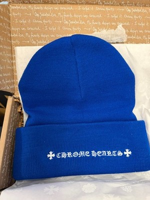 CHROME HEARTS クロムハーツ BLUE WATCH CAP NEW Chrome Hearts Blue White Watch Cap Beanie CH - MADE IN THE USA