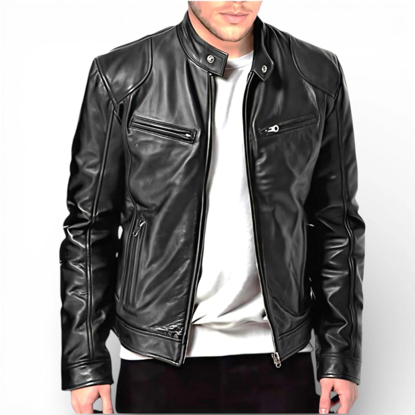 Cafe Racer Men's Motorcycle Biker Genuine Soft Sheep Skin Leather Jacket
Opens in a new window or ta