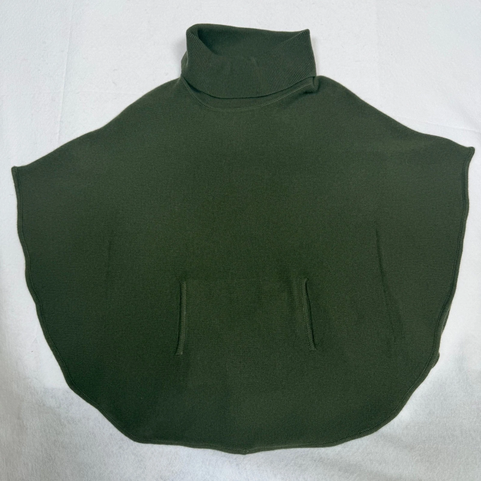 Pure Amici 100% Cashmere Poncho Sweater Turtleneck Pocket Olive Green Vintage