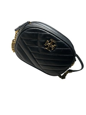 Tory Burch Kira Chevron Quilted Camera Bag Leather Black Gold 57769 Small