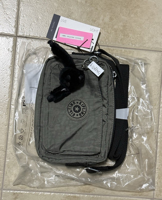 Kipling Gray Small Crossbody Zip Bag w/ Adjustable Detachable Strap Monkey Charm