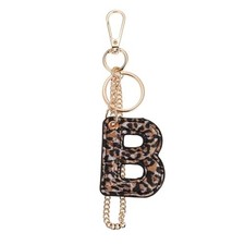 Leopard Letter Keychain for Women, PU leather Initial Letter Keyring Keychain...