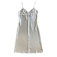 Vtg California Miss Ivory Satin Lace Beaded Slip Dress Nightgown Bridal Chemise