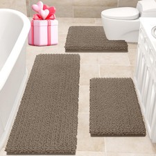 Upgrade Extra Large Dark Beige Bathroom Rug Set 3 Pieces Gray Ultra Soft, Thi...