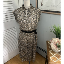Vintage Kay Windsor Dress *Small Brown Floral Chiffon Belted Midi Dainty Fairy