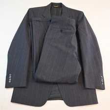 Vtg USA Made HSM 40L 32x30 Blue Gray Striped Dormeil 100% Wool Jacket Pants Suit