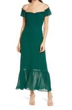Women Reformation Mesh Off the Shoulder Slim Fit A-line Midi Dress