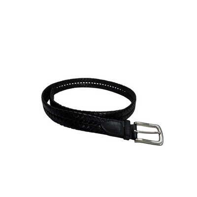 US Polo Assn Men s Leather Braided Belt Black Size 34 Silver Buckle