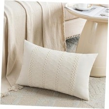 Set of 1 Boho Lumbar Decorative Throw Pillow Cover 20" x 12" Pack of 1 Cream