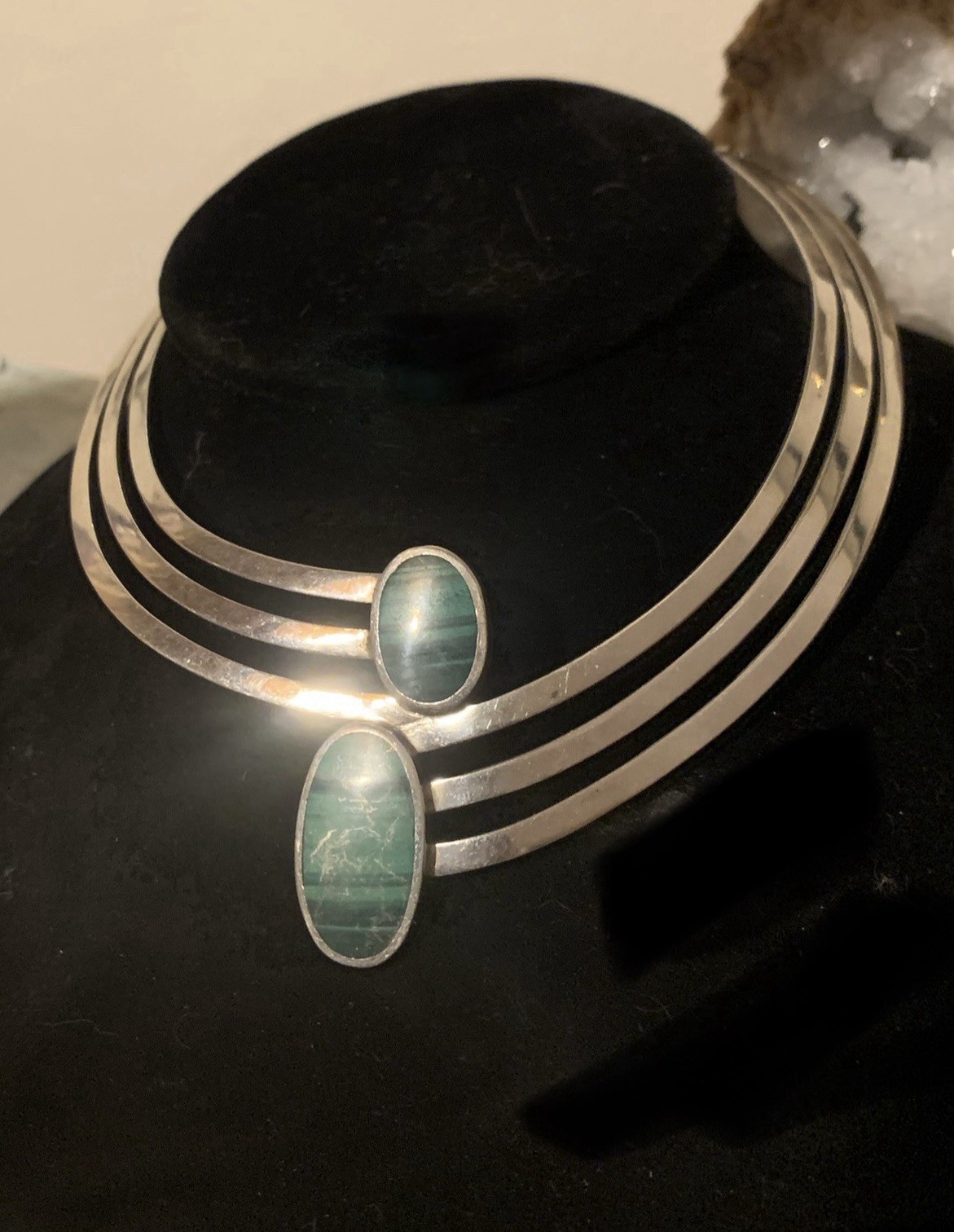 Solid Sterling Silver Malachite Collar Necklace C… - image 14