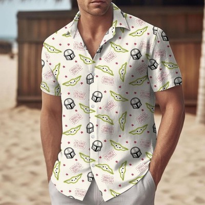 Star Wars The Force Is Strong Button Shirt, Beach Shorts, The Mandalorian Hawaii