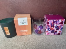 2 leere Kerzengläser aus Glas mit Box Body Shop grün Avon klar Grafik wiederverwendbar