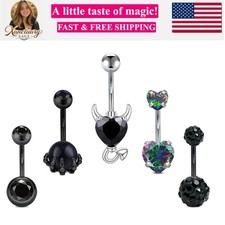 Belly Button Rings Stainless Steel 14G CZ Opal Navel Rings Barbells Women Gir...