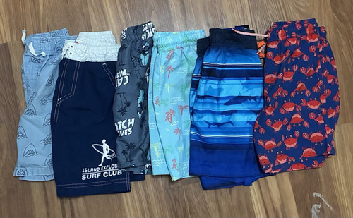 Lot of 6 Boys Swim Trunks/Board Shorts 5-6Y Multicolor Graphic Print
