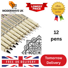 Muchcute Micro Fineliner Art Drawing Pens:12 Black Fine Liner Waterproof Ink Set