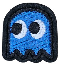 PAC MAN BLUE GHOST BLINKY PACMAN VIDEO GAME TACTICAL IRON ON PATCH 1.25 1.25"