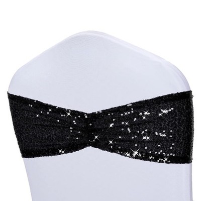 Poise3Ehome Black Sequin Chair Sashes 50 Packdouble Sided Glitter Folding Chair