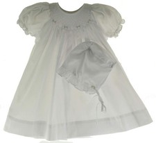 Girls White Smocked Dress with Bonnet Set Bishop Daygown 6 Months