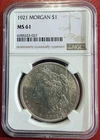 1921 Morgan Silver Dollar. NGC MS-61. Free Shipping