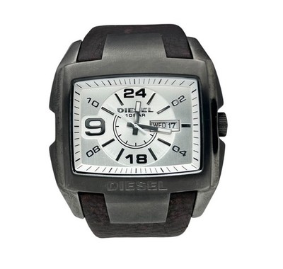 Diesel DZ-1216 Men's Silver Dial Day-Date Watch Brown Leather