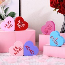6 Pieces Valentine's Day Wooden Signs Colorful Heart Shaped Wood Tabletop Decor