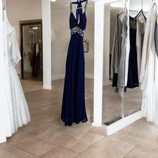 Elegant Navy Blue Embellished Halter Neckline Formal Gown for Special Occasions