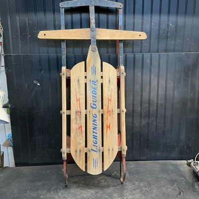 Vintage Wood Sled 40in Lightning  Glider Snow Sled Christmas Decorations