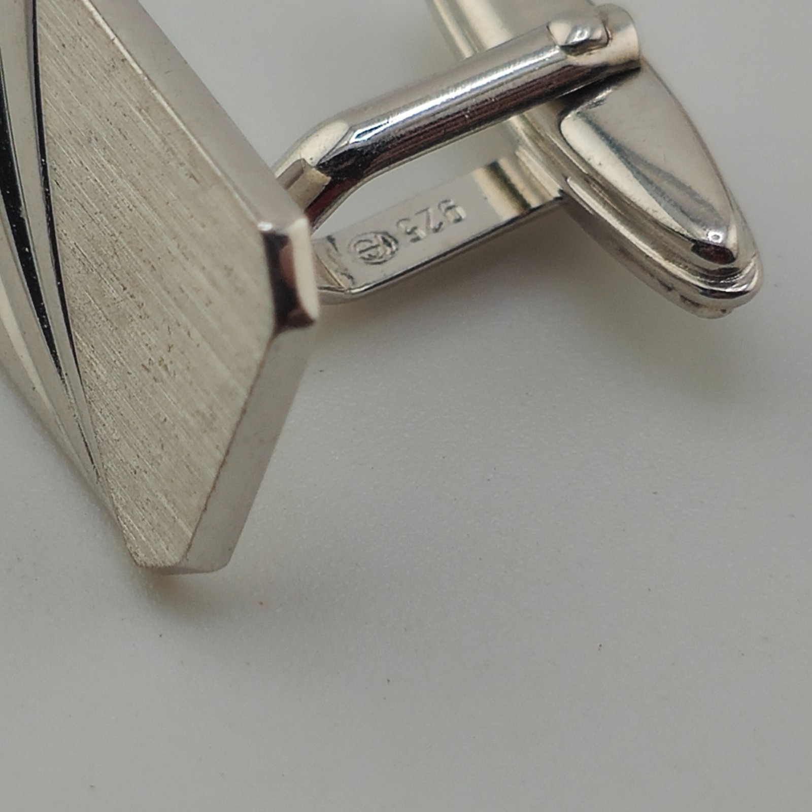 Sterling Silver 925 Rectangular Cufflinks Brushed… - image 3