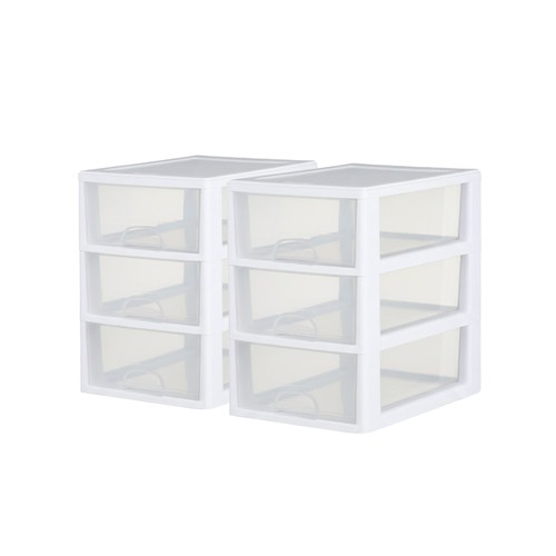 Sterilite 6Qt Stacking Storage Drawer, Plastic Home Organizer Bin, Clear, 6 Pack