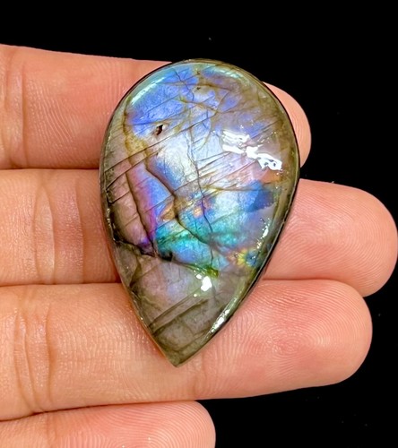 82 Ct Natural Multi Fire Labradorite Pear Cabochon Gemstone 46x29x7 mm DJ=280 - 第 1/8 張圖片