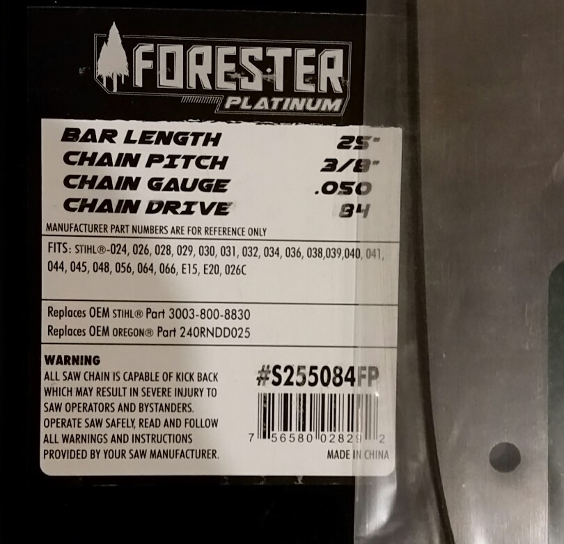 Barra Motosega Forester Platinum 24" - Compatibile Stihl D025, Catena 3/8 .050 84 DL