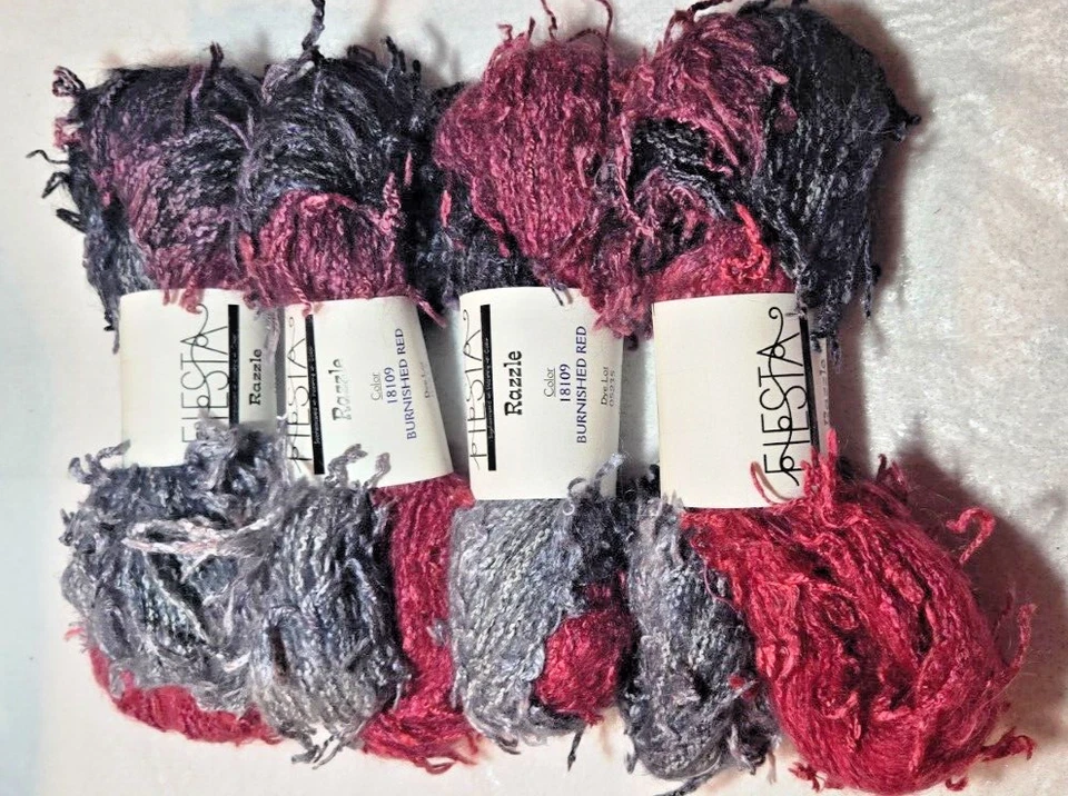 De colección RARO**Hilo de fiesta** Razzle # 18109 Rojo bruñido*Teñido a mano* Lote de 4 Difíciles de encontrar Foto 3 de 4