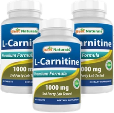 3 Pack Best Naturals L-Carnitine 1000mg 60 Tablets *Boosts Energy*