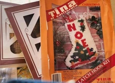 3 Vintage Christmas latch Hook Sets - Bells - Candle - stocking. MUST READ!