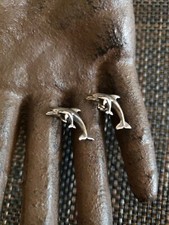 VINTAGE STERLING SILVER DOLPHIN AND BABY DOLPHIN FIGURAL PIERCED EARRINGS