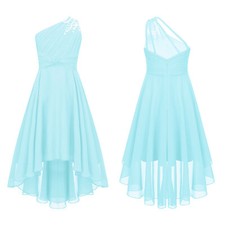 UK Girl Sequined Junior Bridesmaid Dresses Wedding Ruched One Shoulder Dresses