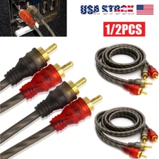 2Pcs RCA Cables 2 Channel Twisted Audio Amp Stereo Car Shielded Interconnect 4Ft