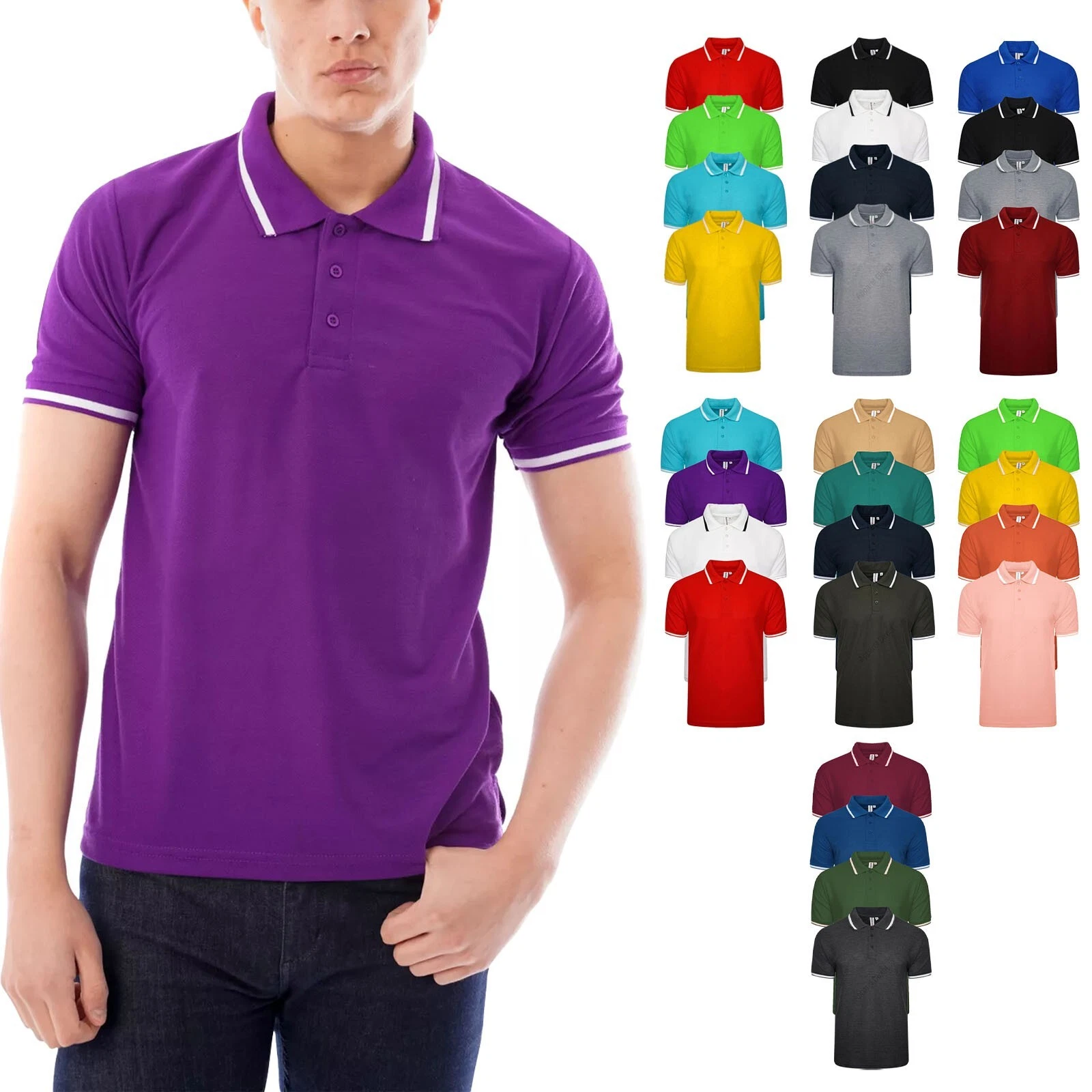 4 Pack Mens Polo Shirt Short Sleeve Tipping Plain Pique Top Casual TShirt Tee
Opens in a new window
