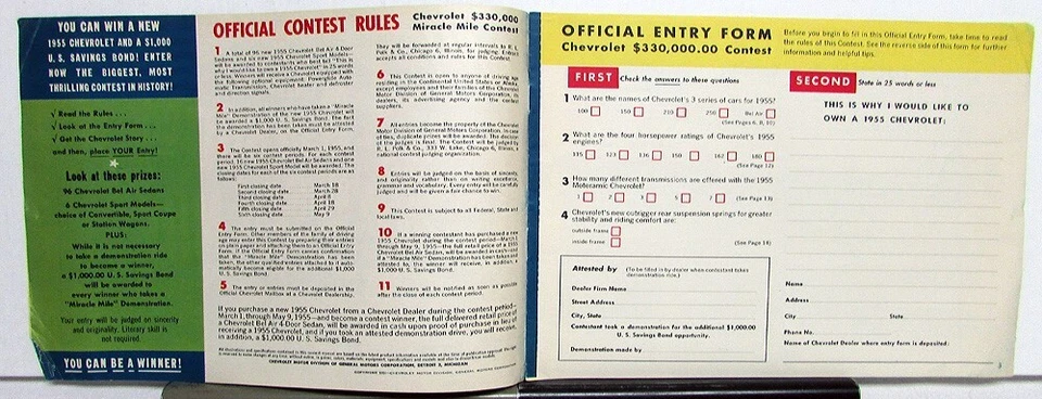 Chevrolet Belair 210 150 1955 folleto de ventas correo premio concurso ganar un coche original Foto 2 de 4