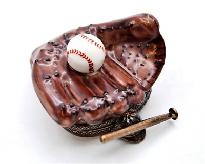French Limoges Base Ball with Glove Trinket box. Hand Crafted & Painted 