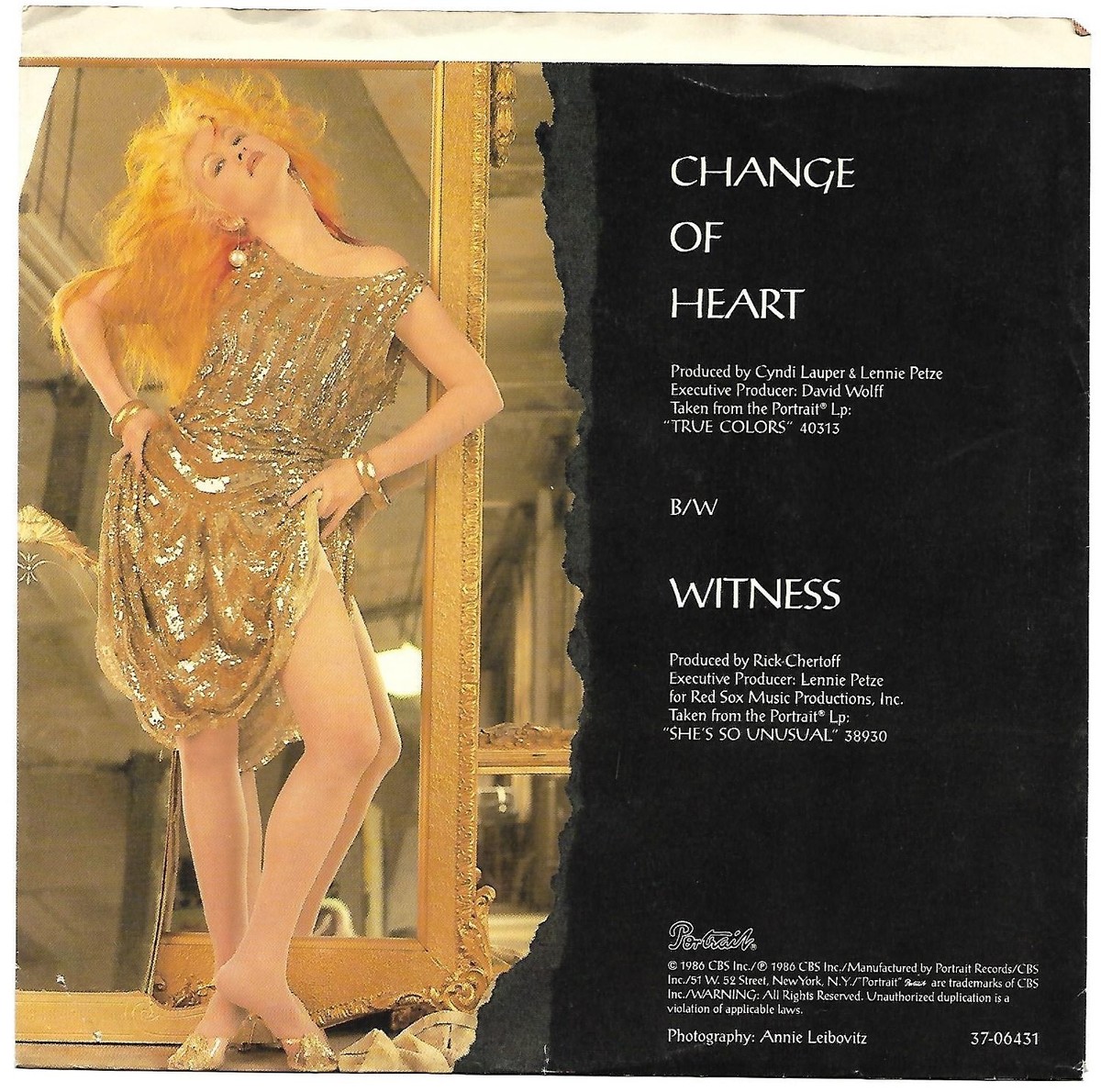 LAUPER, Cyndi (Change Of Heart) NO RECORD!!! = PICTURE