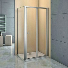 Walk in Bi Fold Shower Door Enclosure Tray Side Panel Glass Screen Save Space