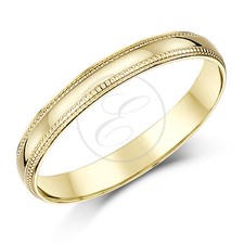3mm-8mm 9ct Yellow Gold Heavy Weight D Shaped Milgrain Edge Wedding Band